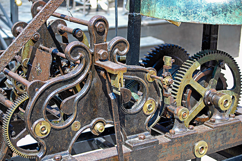 This old clock movement has been replaced by a quartz gizmo!