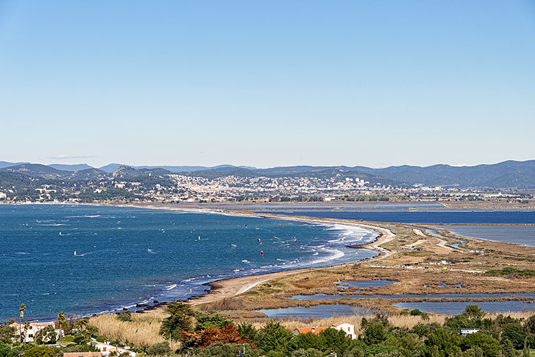 Looking across the peninsula to Hy&egrave;res