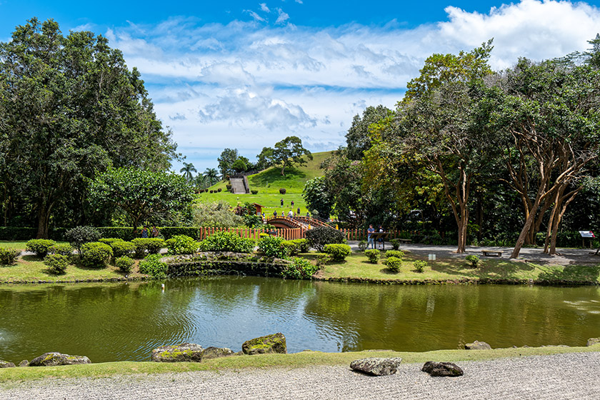 Looking across Swan Temple Lake to the bridge
